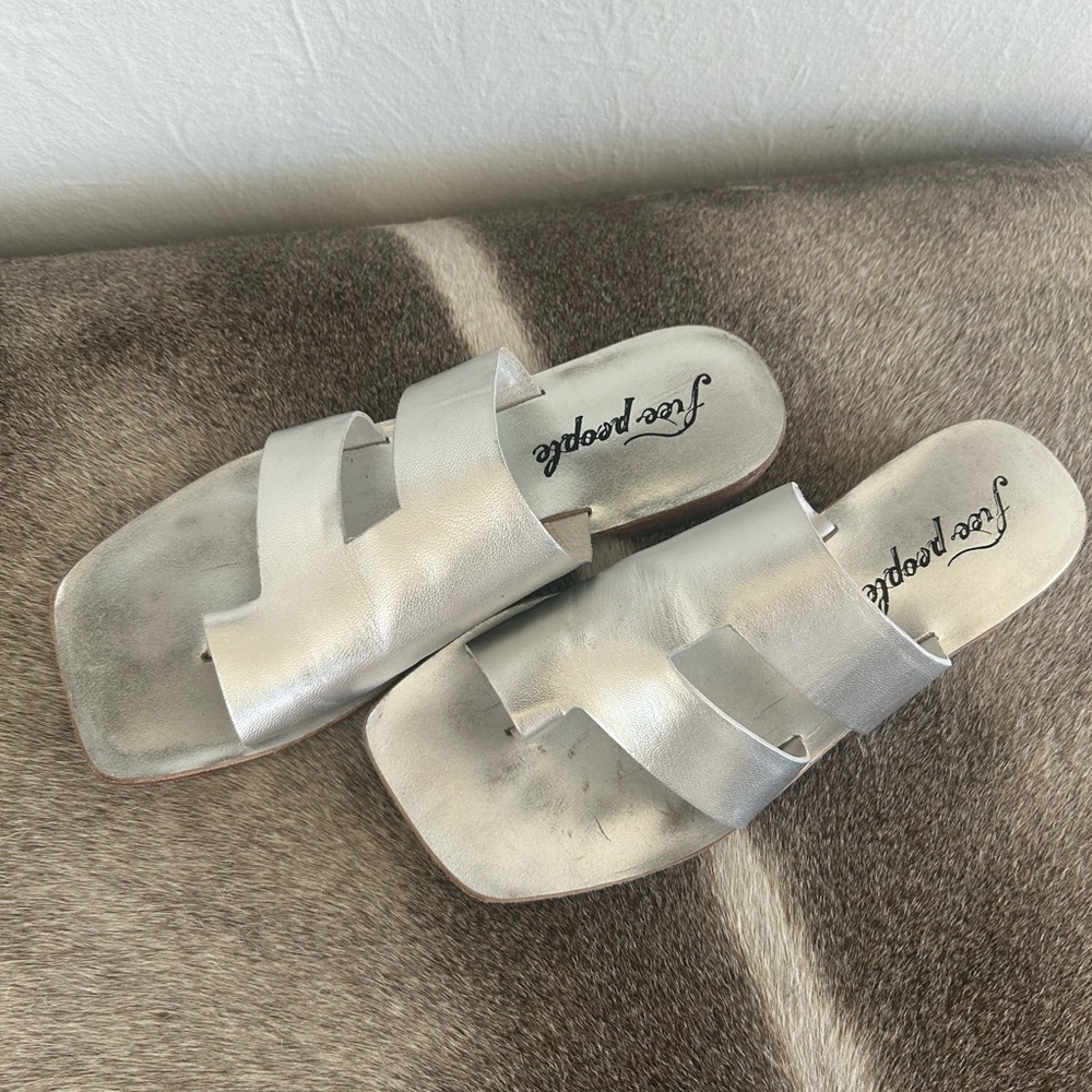 Free People Metallic Silver Slide Sandals